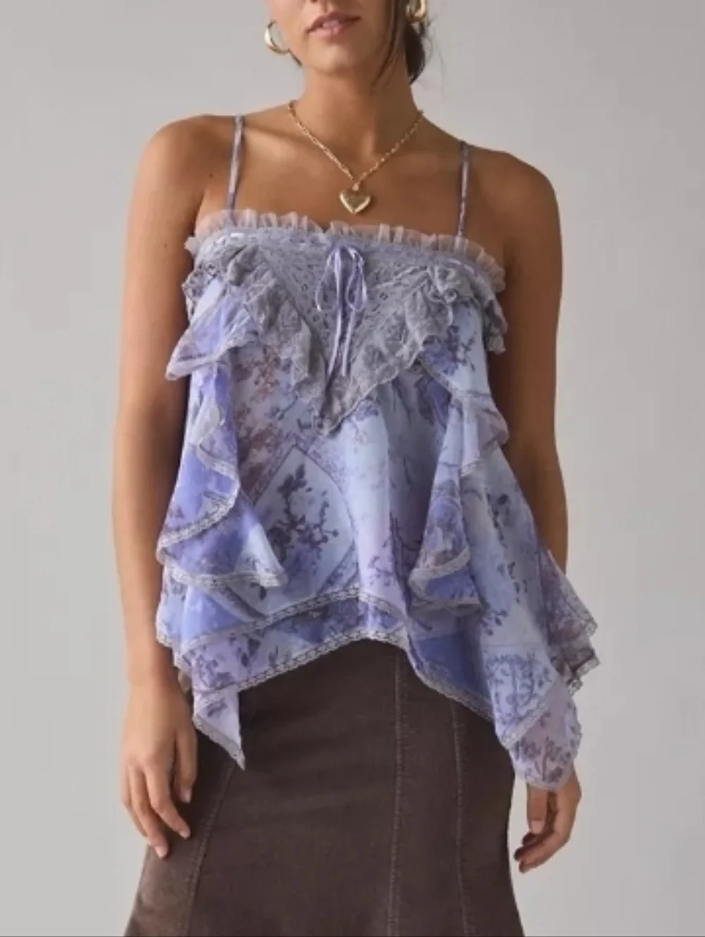 Kimchi Blue Boho Lace Trim Floral Ruffle Camisole - Picture 3 of 5